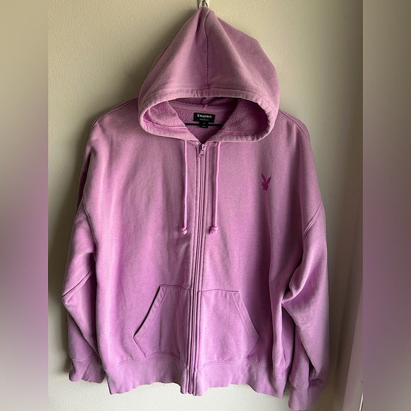 Playboy full zip lilac purplish/pink hooded sweatshirt - size M - Picture 1 of 5